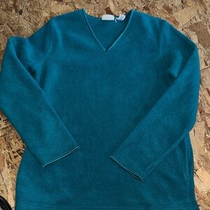 Classic Elements Teal V‑Neck Long Sleeve Fleece Top